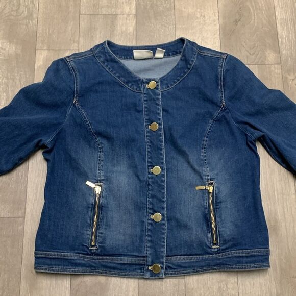 Womens Chico’s Denim Jean Golf Button‎ Down Jacket - Picture 2 of 6